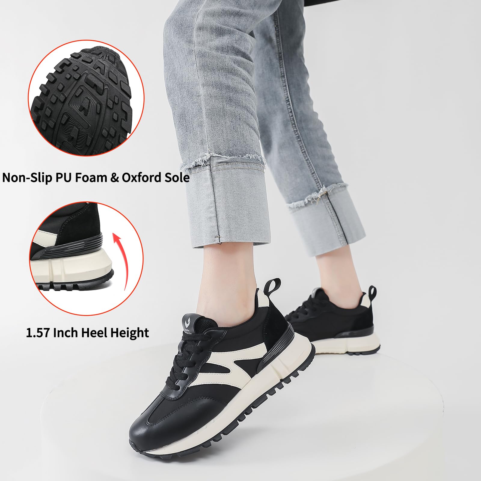 Somiliss Women's Genuine Leather & Suede Patchwork Sneakers - Non-Slip Casual Walking Shoes for Gym, Tennis & Running | Comfortable Fashion Sneakers for Workouts, Travel & Everyday Wear