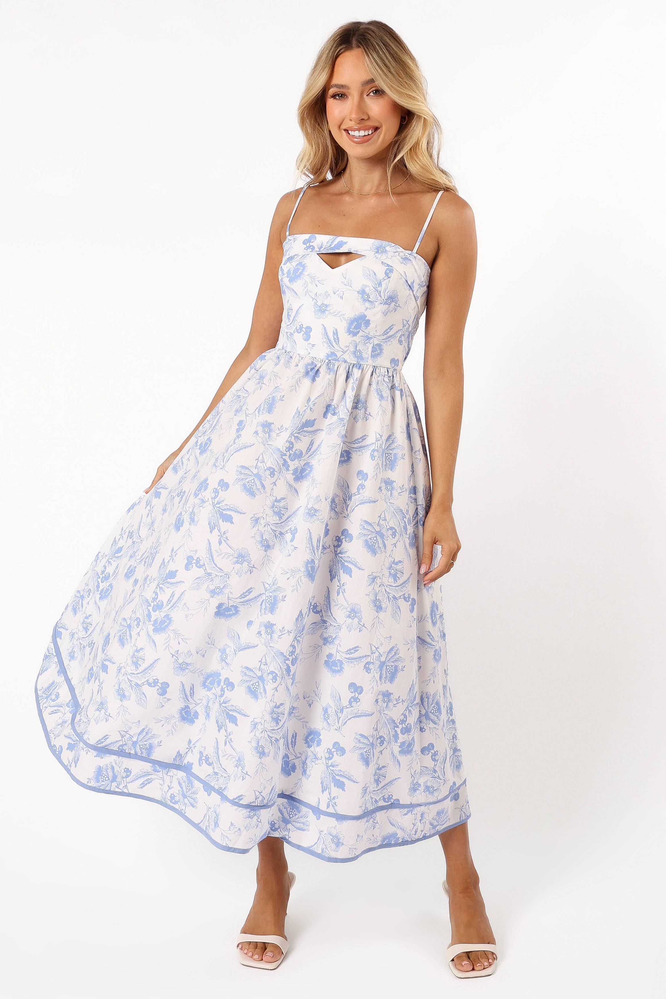 Flora Midi Dress - Blue Floral Print Summer Dress for Women | Perfect for Beach Vacations, Garden Parties & Date Nights