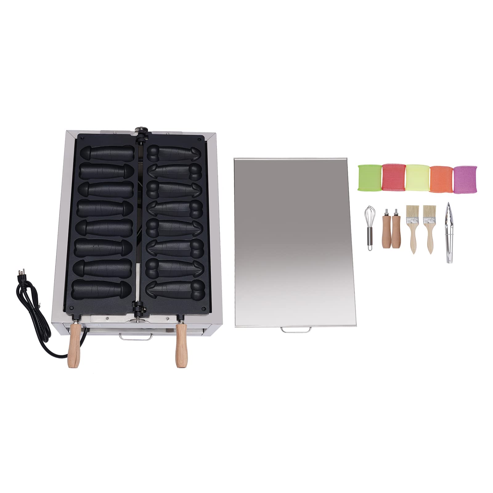 8PCS Commercial Waffle Maker Machine - 2200W 110V Non-Stick Electric Waffle Stick Maker with Penis Shape Design - Perfect for Hot Dog Baker, Bakery, Restaurant & Home Breakfast (Silver & Black)