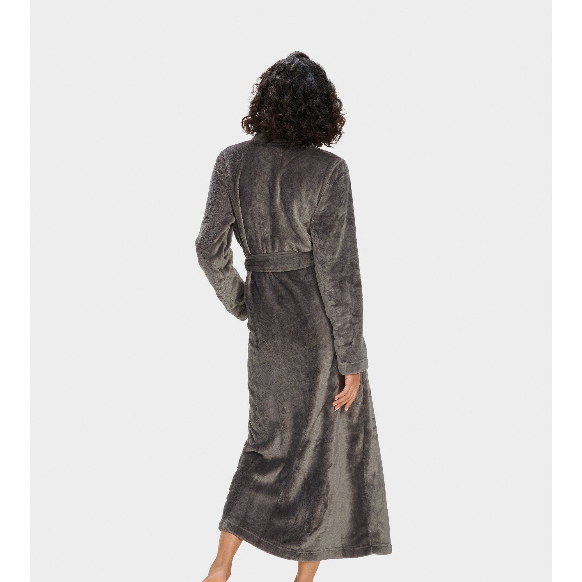 UGG Women's Marlow Robe in Charcoal - Soft Plush Fleece Bathrobe for Women, Cozy Loungewear for Home & Spa Relaxation