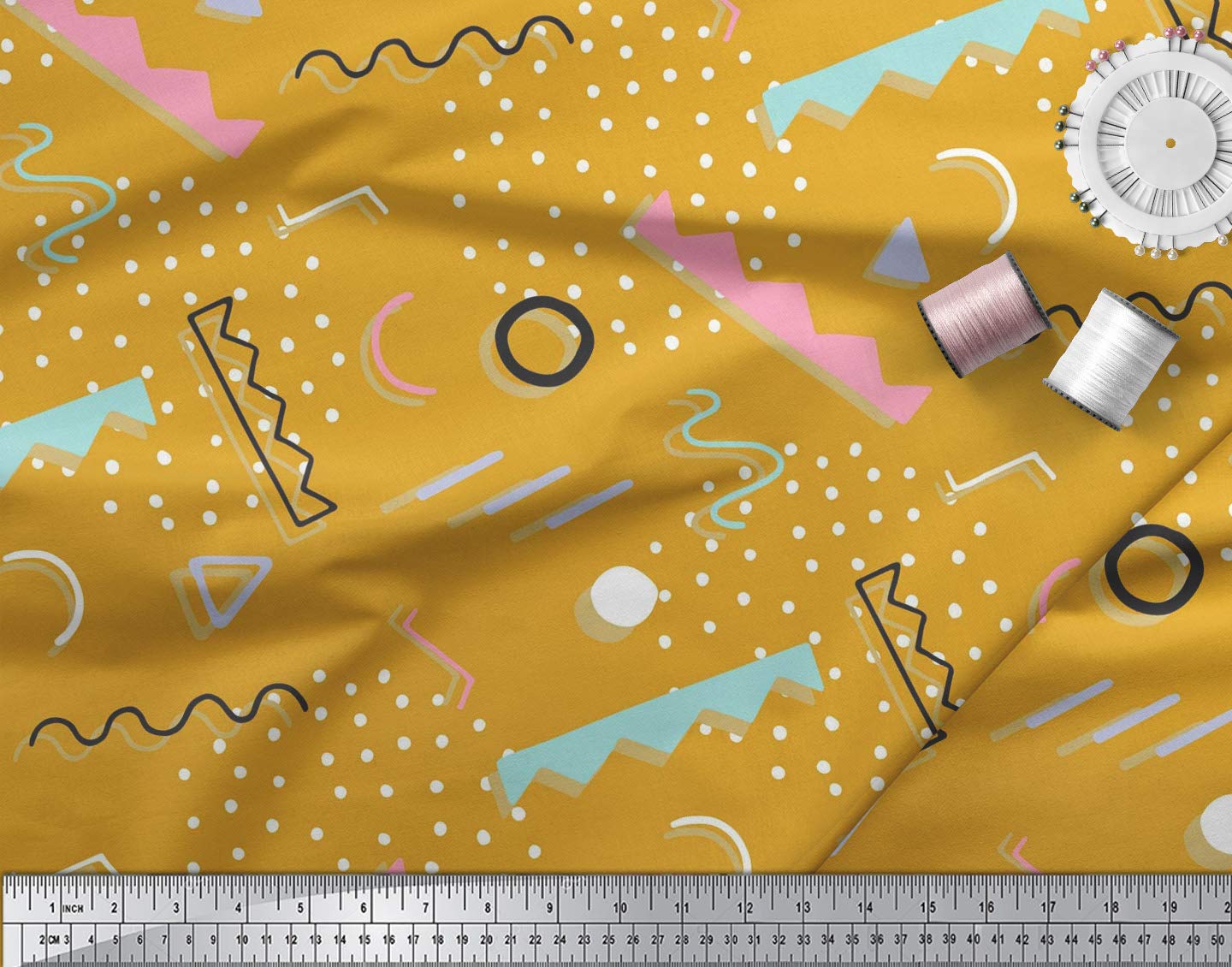 Soimoi Moss Georgette Gold Fabric by The Yard - 42 Inch Wide Abstract & Dots Print - Artistic Contemporary Fabric for Dresses, Scarves, Home Decor & DIY Projects