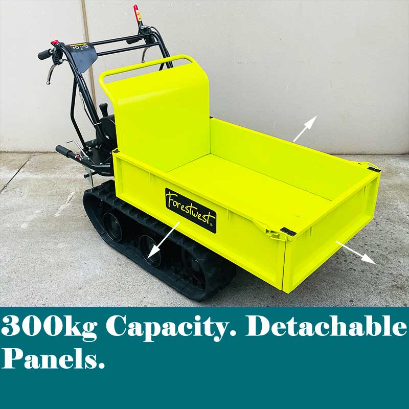 Forestwest 300KG Motorized Tracked Wheelbarrow - 6.5HP Heavy Duty Dump Cart with Manual Tipping (Model BM11078) - Perfect for Construction Sites, Landscaping & Farm Work