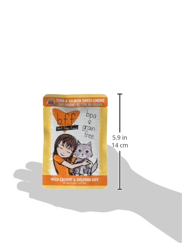 Weruva B.F.F. OMG Tuna & Salmon in Gravy Wet Cat Food - Grain-Free, High Protein, Natural Ingredients for Adult Cats - 3oz Pouch (Pack of 12) - Perfect for Mealtime, Travel & Treats