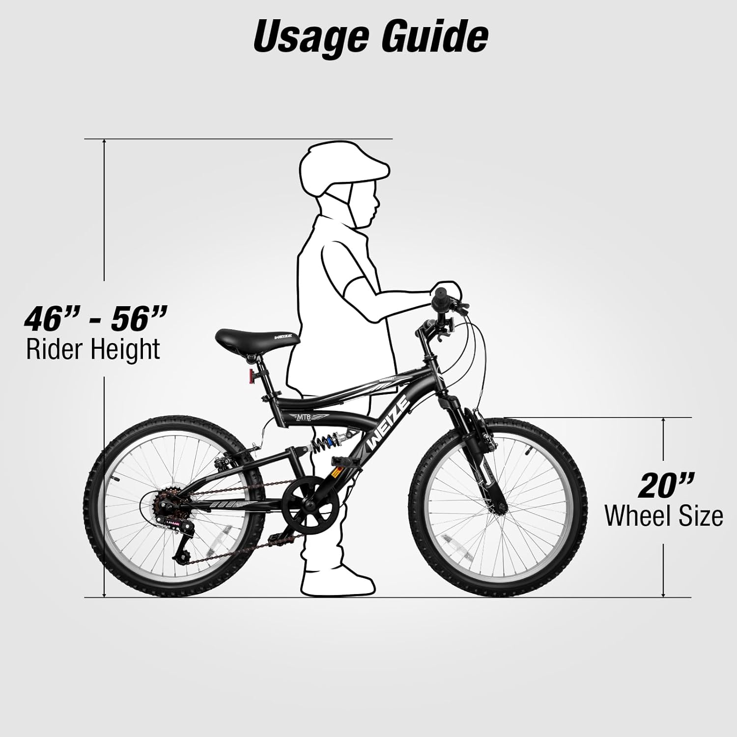 WEIZE 20 Inch Kids Mountain Bike for Boys & Girls Ages 6-13 - Dual Full Suspension, 6-Speed Drivetrain, High Carbon Steel Frame - Perfect for Trail Riding, Neighborhood Adventures & Outdoor Exploration