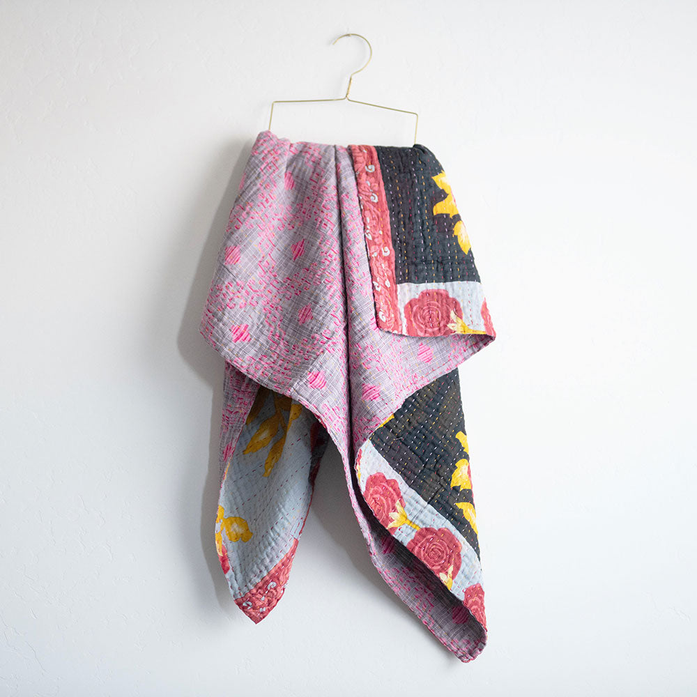 Soft Kantha Baby Blanket CB9110 - Handmade Cotton Swaddle Blanket for Newborns & Infants - Perfect for Nursery, Stroller & Photo Shoots