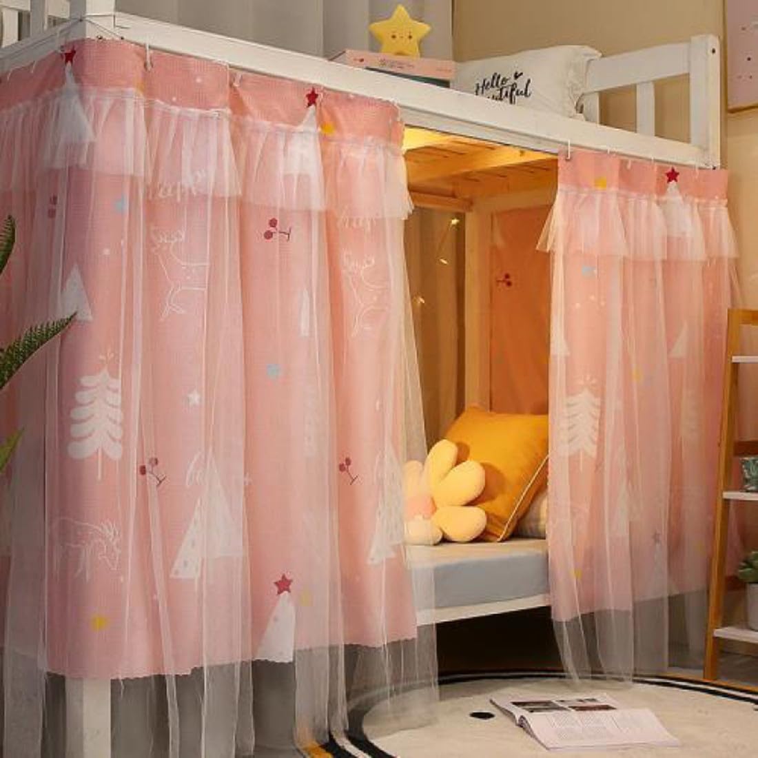 Blackout Bed Canopy for Dorm Bunk Beds - Privacy Curtain with Dustproof Net, Lightproof Bed Tent for Single Sleeper | Perfect for College Dorm Rooms, Kids' Bedrooms & Privacy Spaces