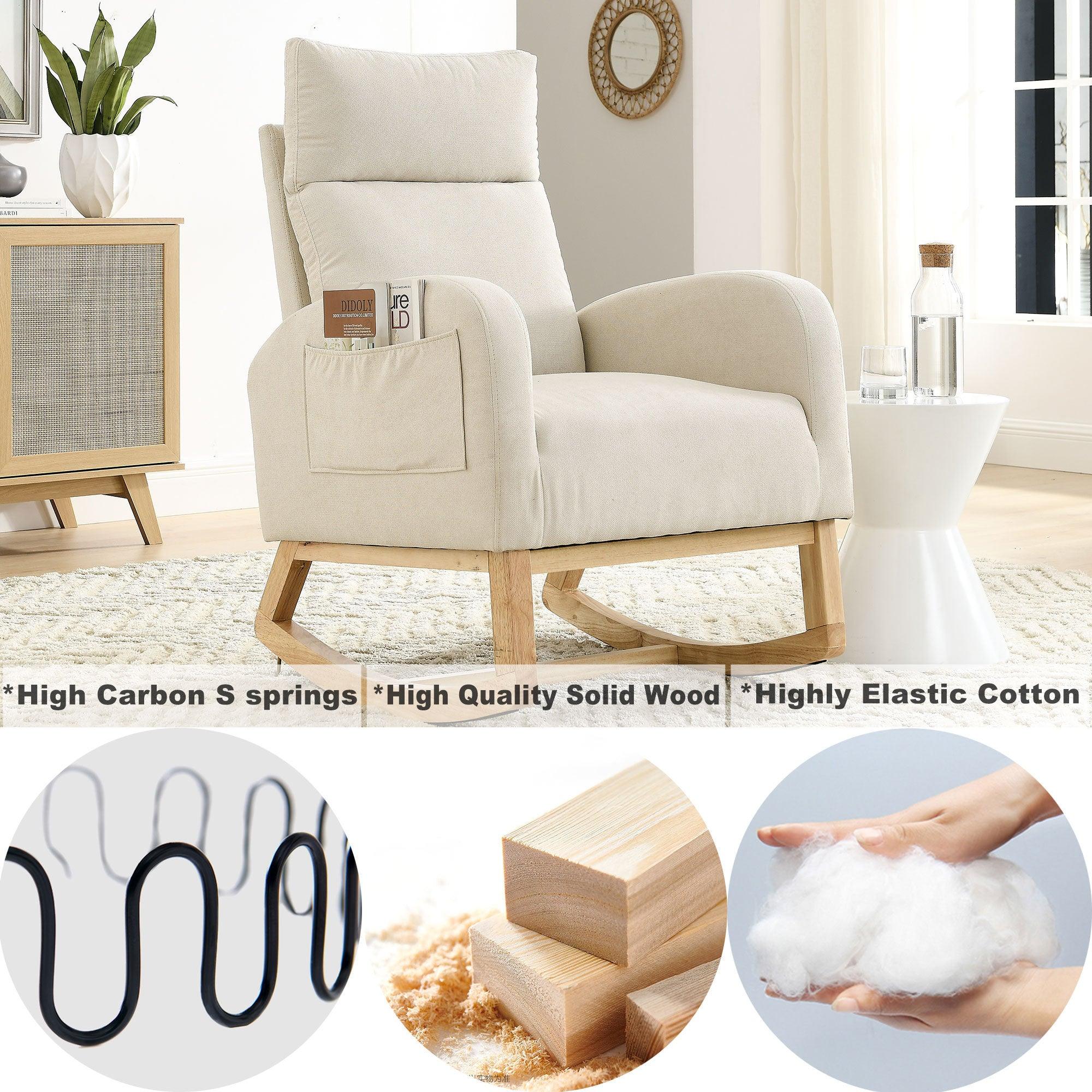 27.6W Modern Accent High Backrest Rocking Chair with Side Pockets - Comfortable Lounge Armchair for Living Room, Bedroom & Nursery - Perfect for Relaxing, Reading & Nursing