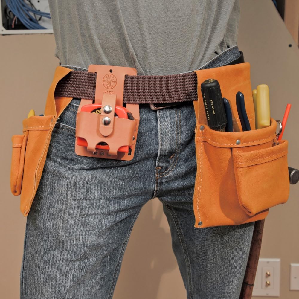 Klein Tools 5195 Leather Tape Measure Holder - Medium Size | Durable Belt Clip for Construction Workers & Electricians | Perfect for Job Sites & DIY Projects