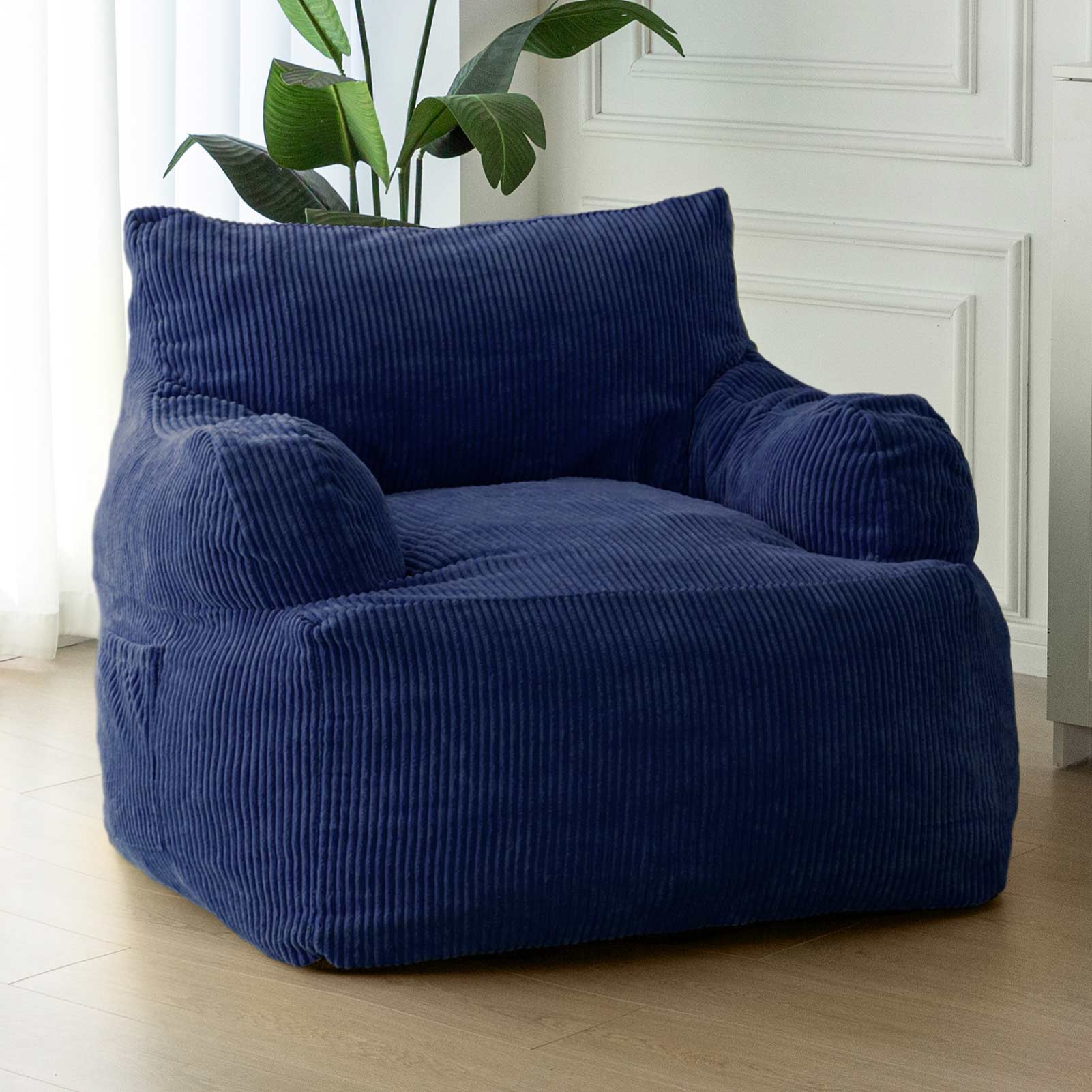 MAXYOYO Giant Bean Bag Chair - Oversized Stuffed Bean Bag Couch for Living Room, Bedroom & Game Room - Navy Blue Comfortable Lounge Seating for Adults & Teens