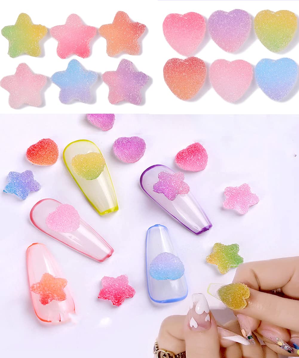 50 Pcs Gradient Color 3D Soft Candy Resin Heart Stars - Nail Art Decorations Charms, Glitter Stickers Decals for DIY Nail Design, Hair Clips, Jewelry Making, Phone Case Decor, Gift Crafting Supplies