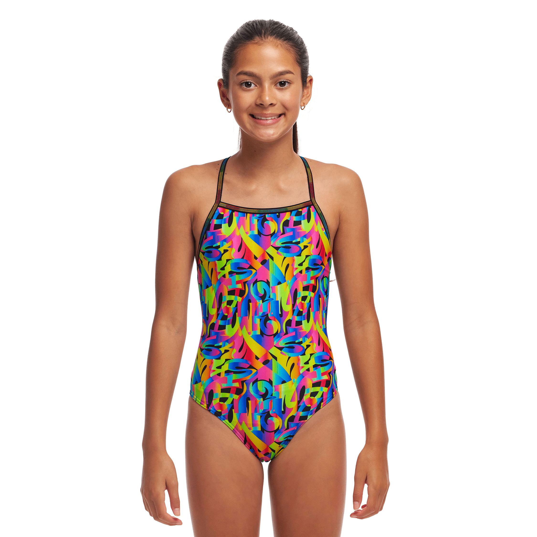 Funkita Colour Funk Strapped Girls Swimsuit - Stylish One-Piece Bathing Suit for Kids, Perfect for Pool Parties, Beach Vacations & Swimming Lessons