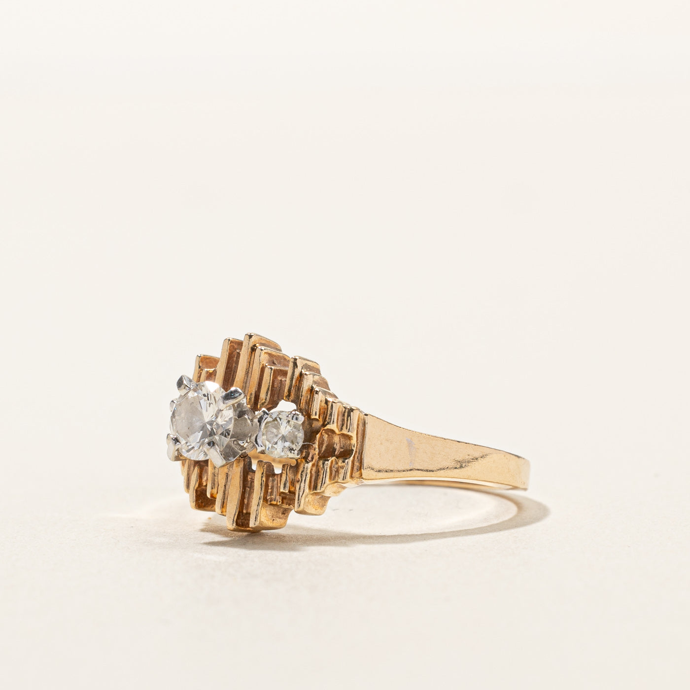 Three Stone Diamond Textured Tapered Ring | 0.35ctw 14K Gold Wedding Band | Size 5.5 | Elegant Stackable Ring for Women | Perfect for Engagement, Anniversary & Everyday Wear