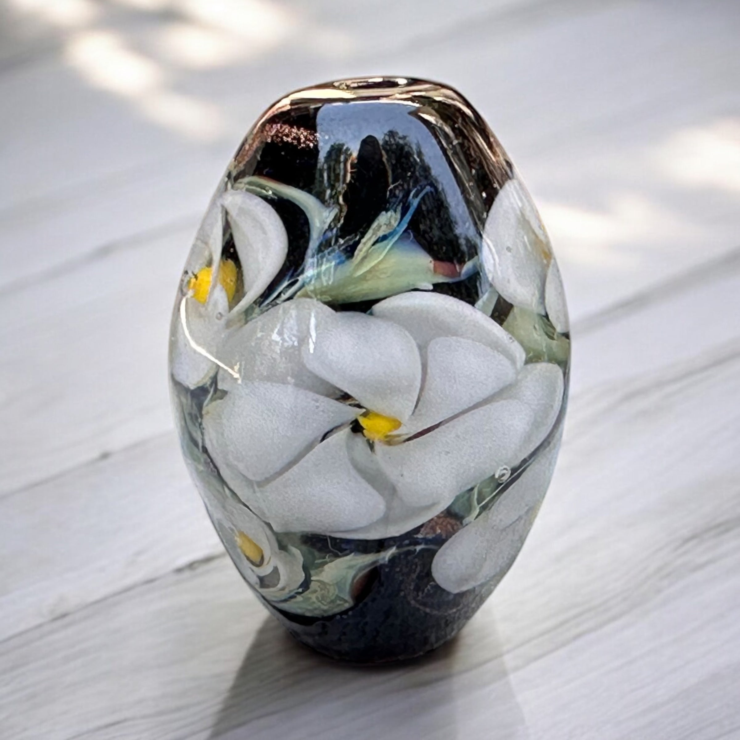 Handmade Black Floral Lampwork Glass Focal Bead for Jewelry Making - DIY Necklace, Bracelet & Earring Designs - Perfect for Bohemian & Artistic Creations