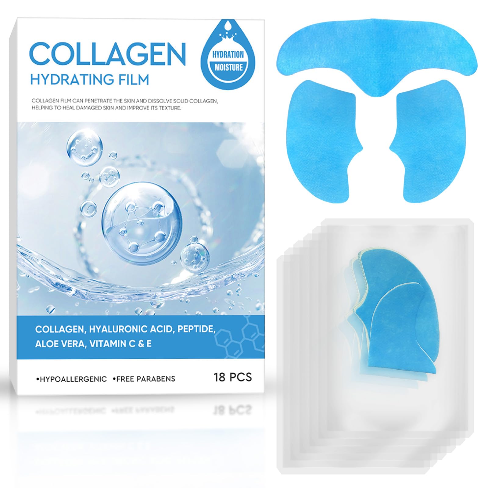 Best Collagen Face Mask for Anti-Aging - Deep Hydrating Bio-Collagen Sheet Mask to Boost Skin Elasticity & Reduce Wrinkles - Forehead & Frown Line Patches for Fine Lines - Perfect for Nighttime Skincare & Spa Treatments