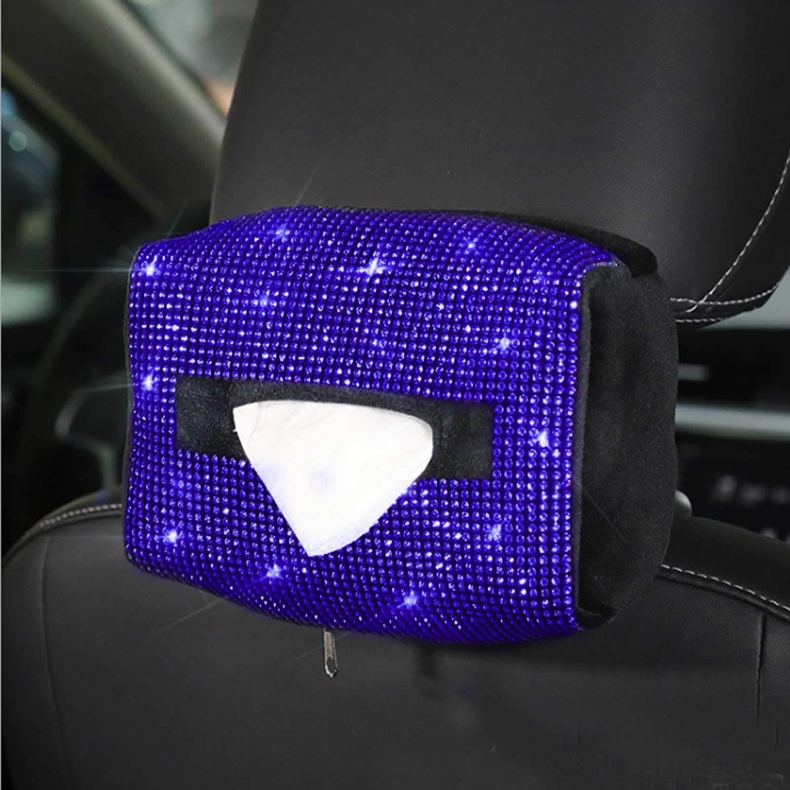 Soft Plush Crystal Car Sun Visor Tissue Box Holder - Elegant Blue Paper Towel Cover Case for Women | Auto Interior Accessories for Sedan, SUV & Luxury Vehicles | Perfect for Road Trips & Daily Commute