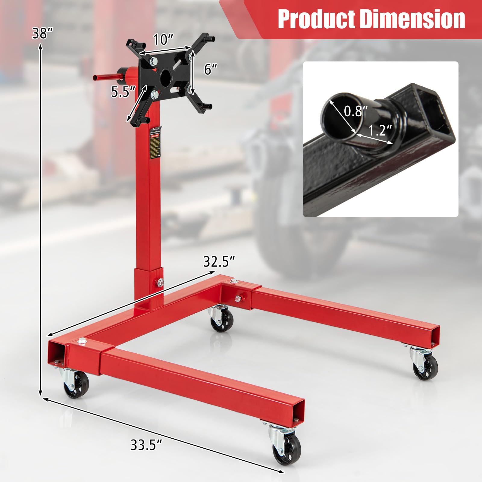 3/4 Ton Engine Hoist Stand with 4 Adjustable Arms & 360° Rotating Head - Heavy Duty 1500 lbs Capacity Engine Motor Stand for Garage, Workshop, Auto Repair - Features 3/4