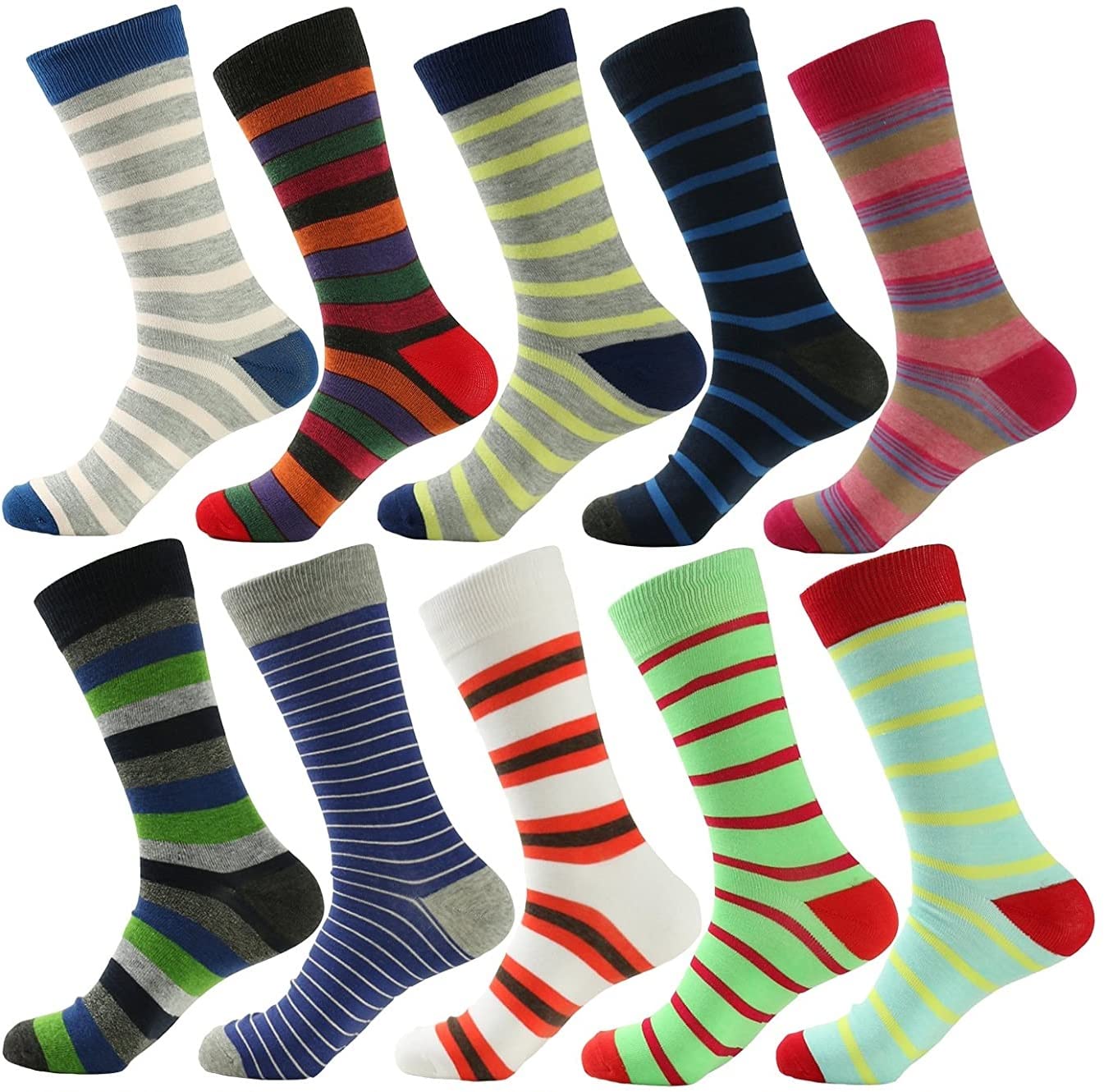 Men's Colorful Striped Cotton Socks - 12 Pairs Assorted Random (Fits US Shoe Size 6-12) | Comfortable Casual & Athletic Wear for Everyday Use, Gym, Work & Outdoor Activities