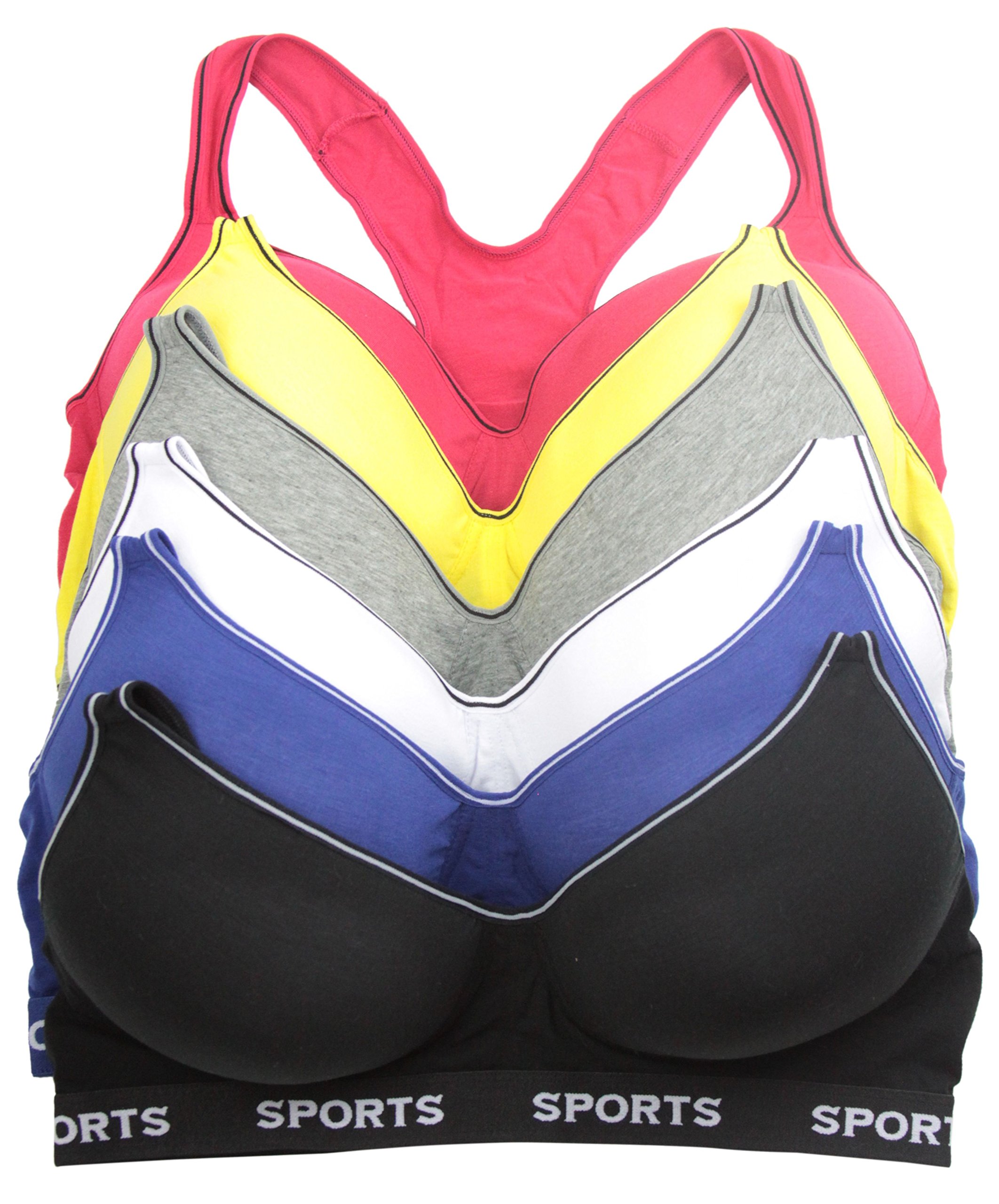 ToBeInStyle Women's 6-Pack Colorful Sports Bras with Logo on Band - Perfect for Yoga, Running & Gym Workouts