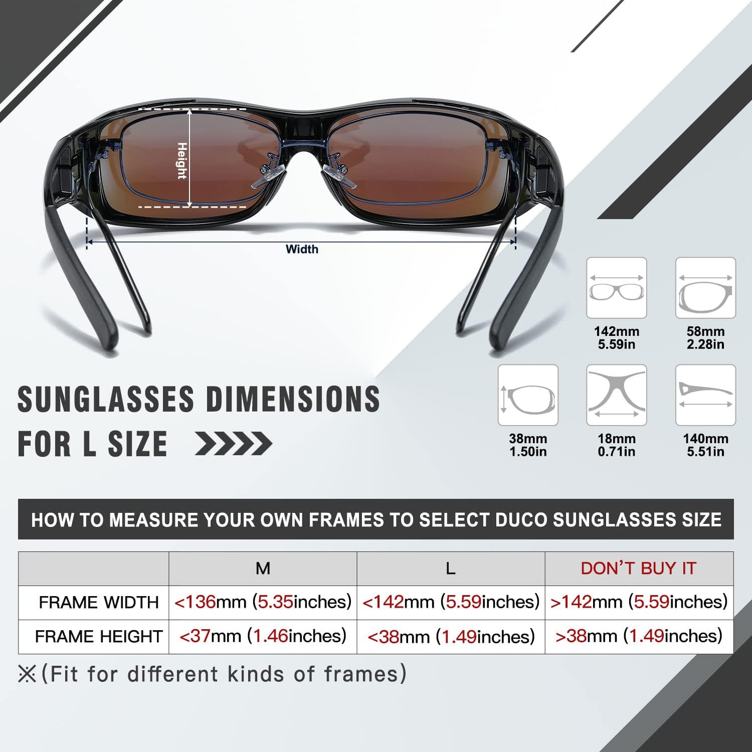 **DUCO Polarized Wrap-Around Fitover Sunglasses for Men & Women - UV Protection, Over Prescription Glasses, Driving & Outdoor Activities**    **使用场景:** Perfect for driving, hiking, fishing, cycling, and everyday sun protection.