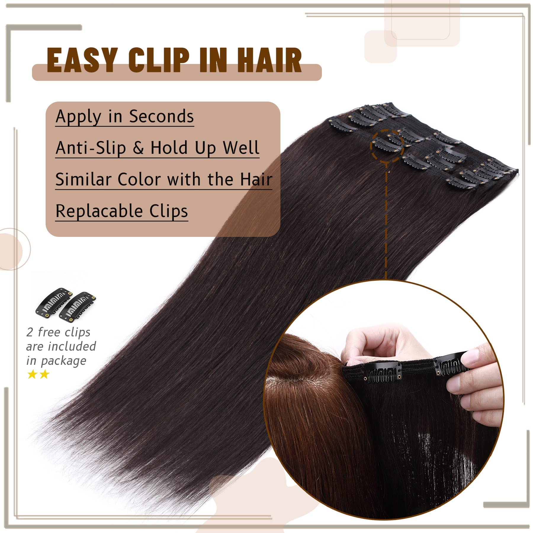 S-noilite 22 Inch Clip in Hair Extensions - 100% Real Human Remy Hair, Natural Black (#1B), Double Weft, 8PCS/160g - Straight Clip-on Extensions for Women | Perfect for Daily Wear, Parties & Special Occasions
