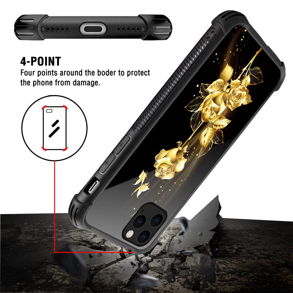Golden Butterfly Rose Flower Pattern Phone Case for iPhone 12 Pro - Elegant Protective Cover for Women, Perfect Gift for Valentine's Day & Daily Use