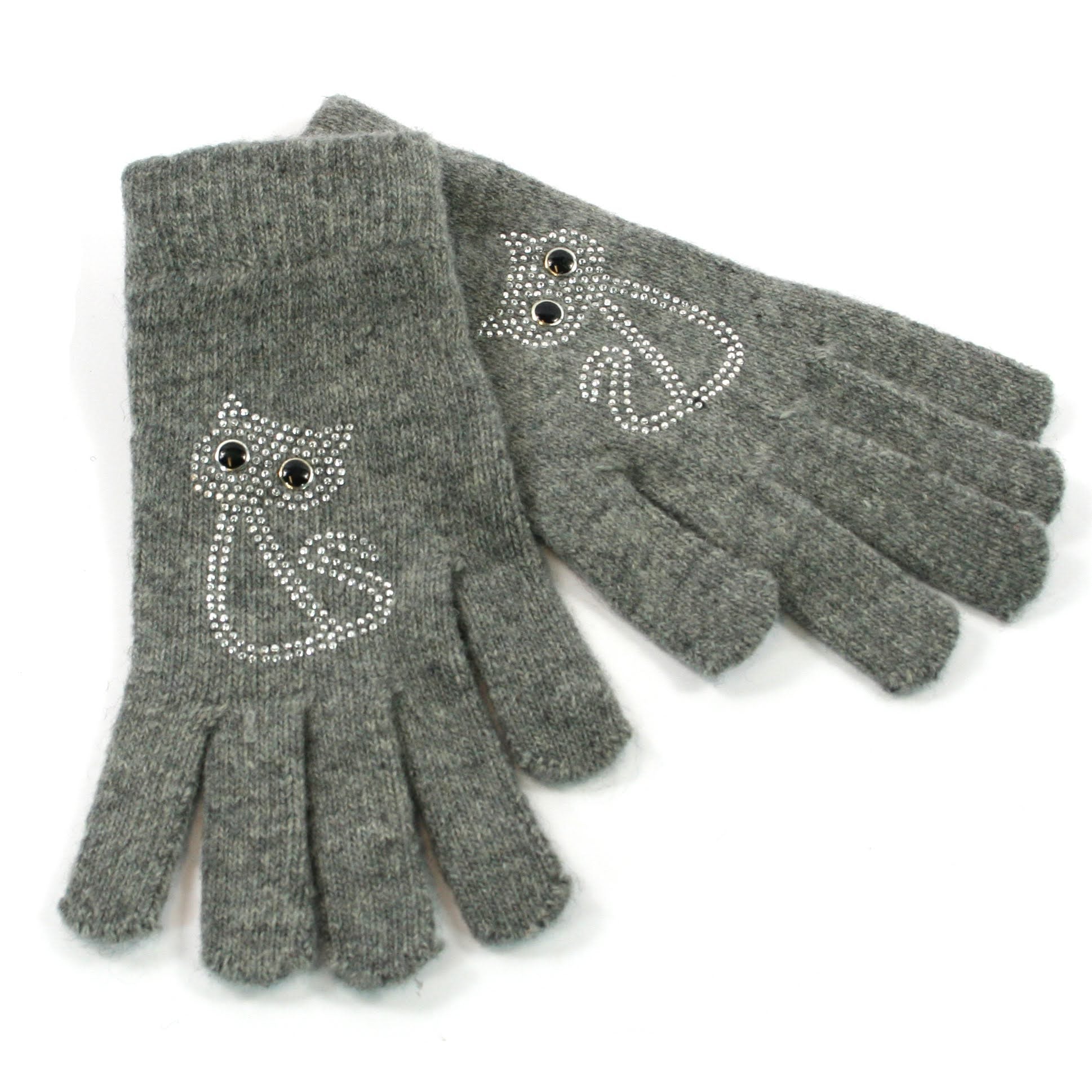 Stylish Warm Gloves with Sparkling Diamante Cat Design - Perfect for Winter Fashion, Outdoor Activities & Cold Weather Protection