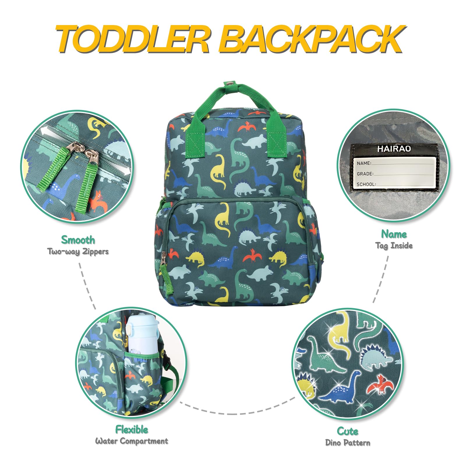 Dinosaur Toddler Backpack for Boys & Girls Ages 2-5 - Cute Preschool Backpack with Adjustable Chest Strap - Perfect for Kindergarten, Daycare & Travel - Lightweight Kids Bookbag for School Supplies & Daily Use