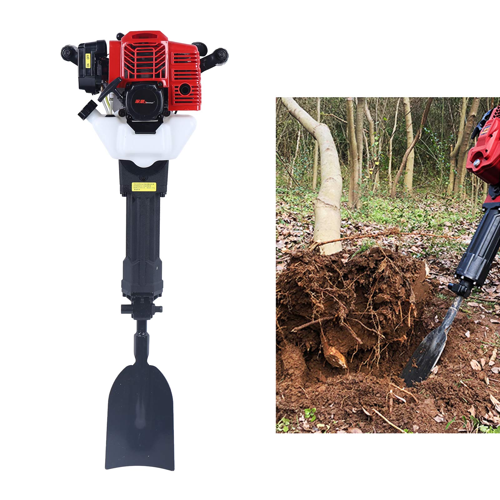 52CC 2-Stroke Gas Powered Handheld Trencher Digger - Portable Garden Tree & Post Hole Digging Machine for Landscaping, Farming, and DIY Yard Projects