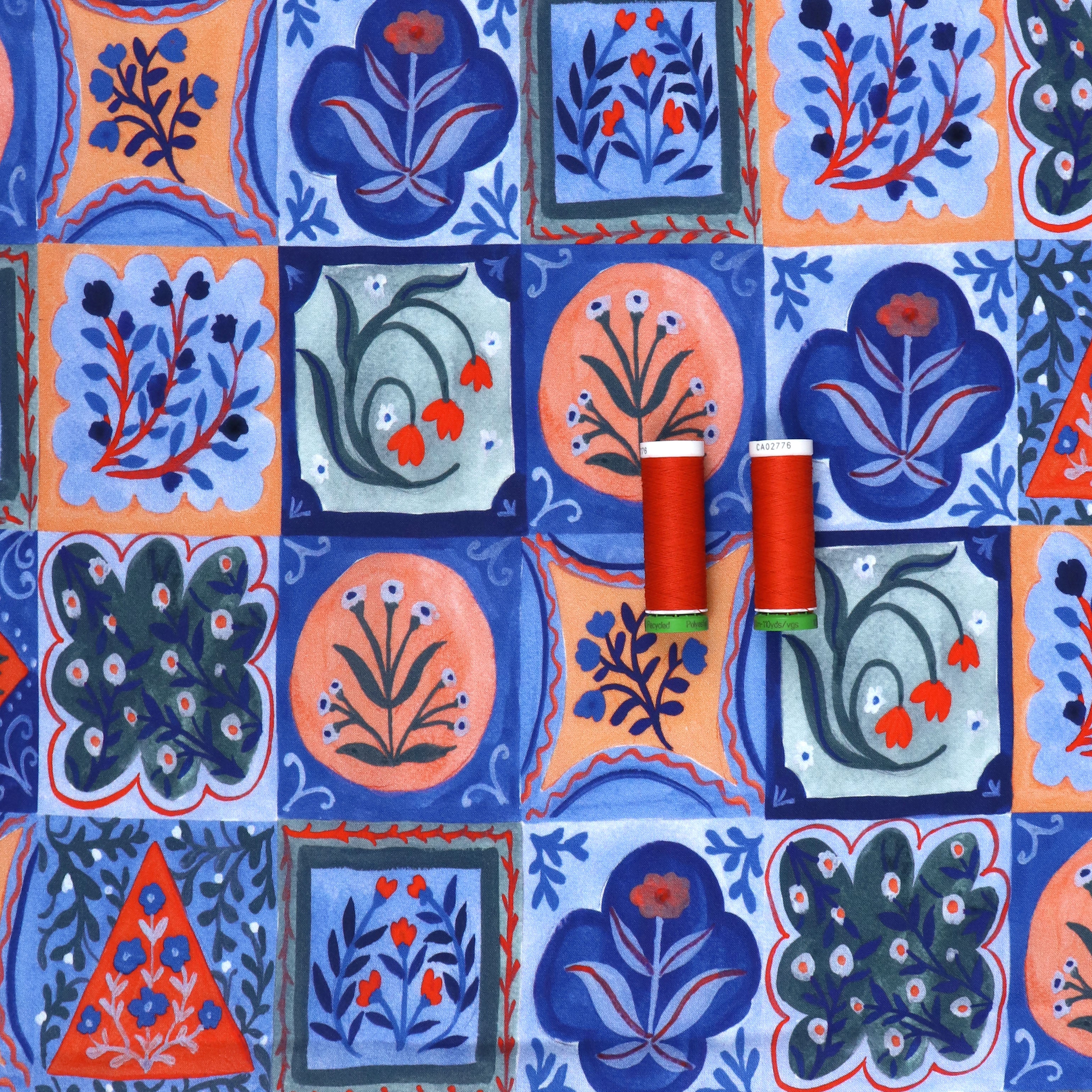 Premium Viscose Lawn Fabric with Lenzing™ EcoVero™ Sustainable Fibers - Floral Azulejos Print - Sew Me Sunshine Exclusive - Perfect for Dresses, Blouses & Summer Fashion Sewing Projects