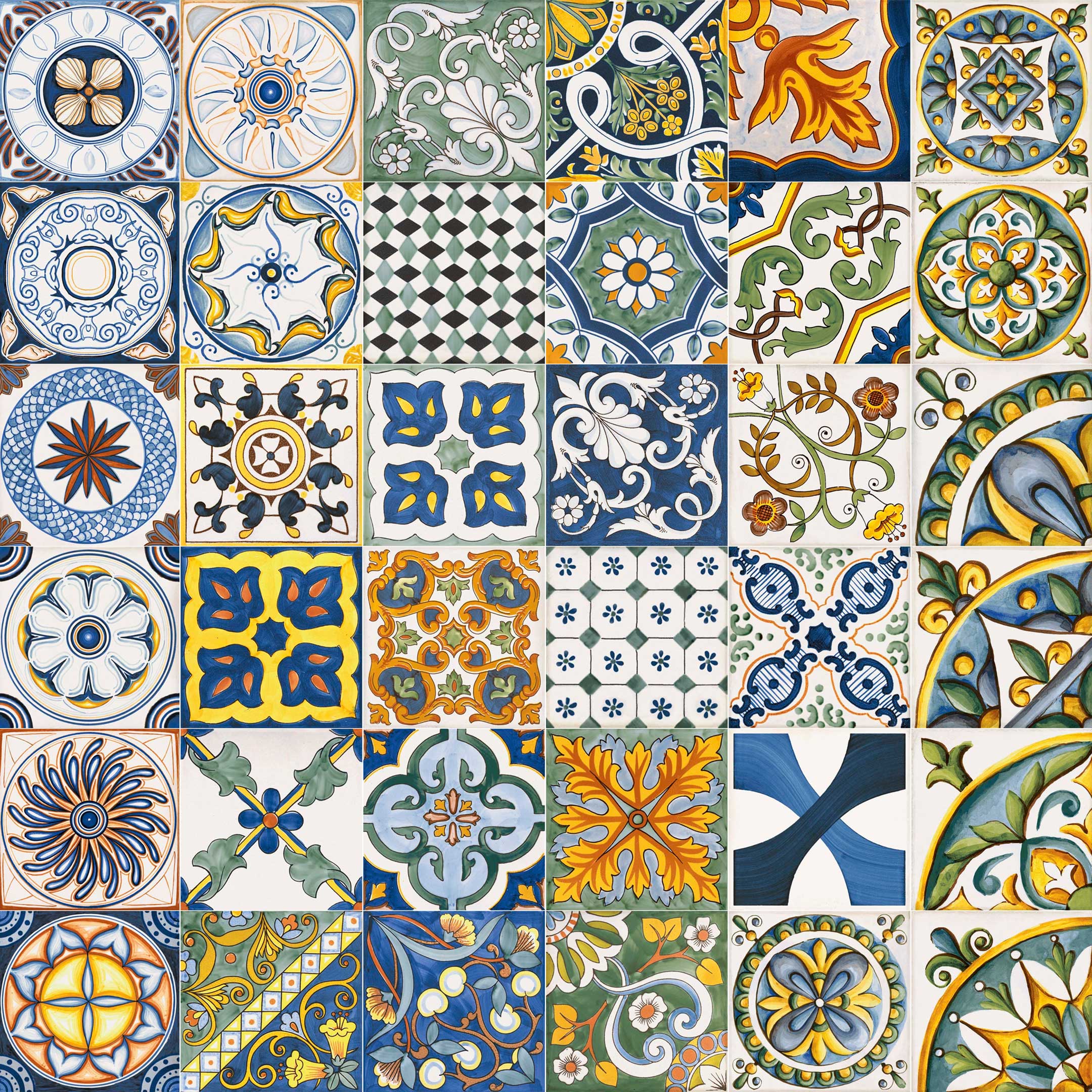 Vita Sole Mix Spanish Encaustic Tile - Handmade Cement Floor & Wall Tiles for Kitchen, Bathroom, Patio & Outdoor Decor