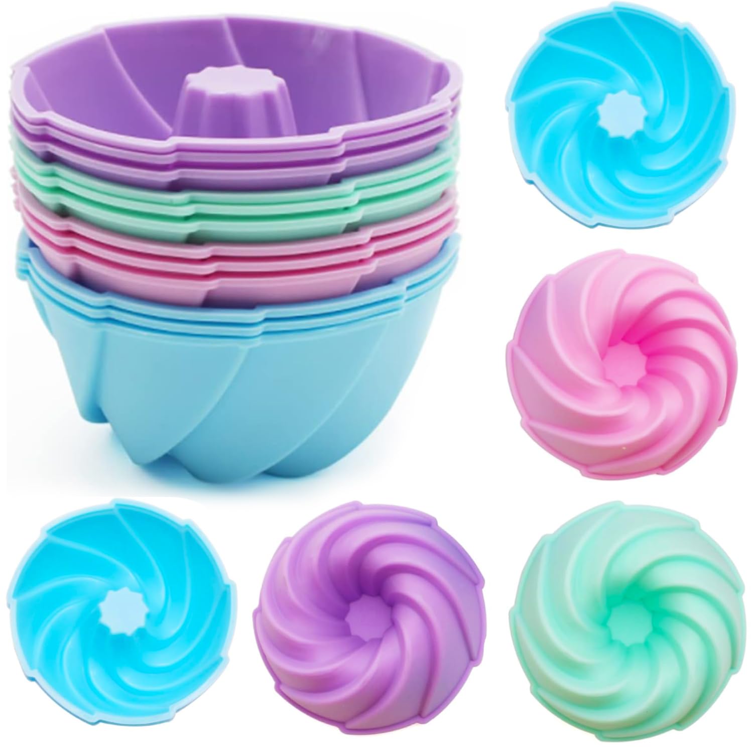 MURISE 12-Piece Mini Bundt Cake Pan Set - 3.07 Inch Nonstick Silicone Baking Mold for Cupcakes, Jellies, Mini Cakes - Perfect for Holiday Baking, Birthday Parties & Dessert Making