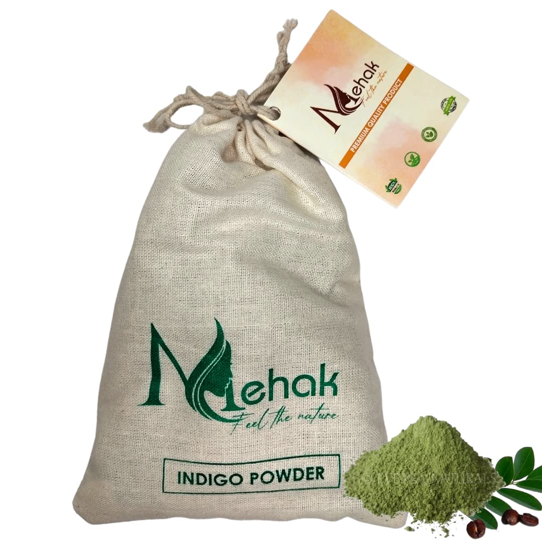Organic Mehak Pure Indigo Powder for Hair - 200g Natural Black Hair Dye | Chemical-Free Henna Alternative for Gray Coverage & Hair Coloring at Home