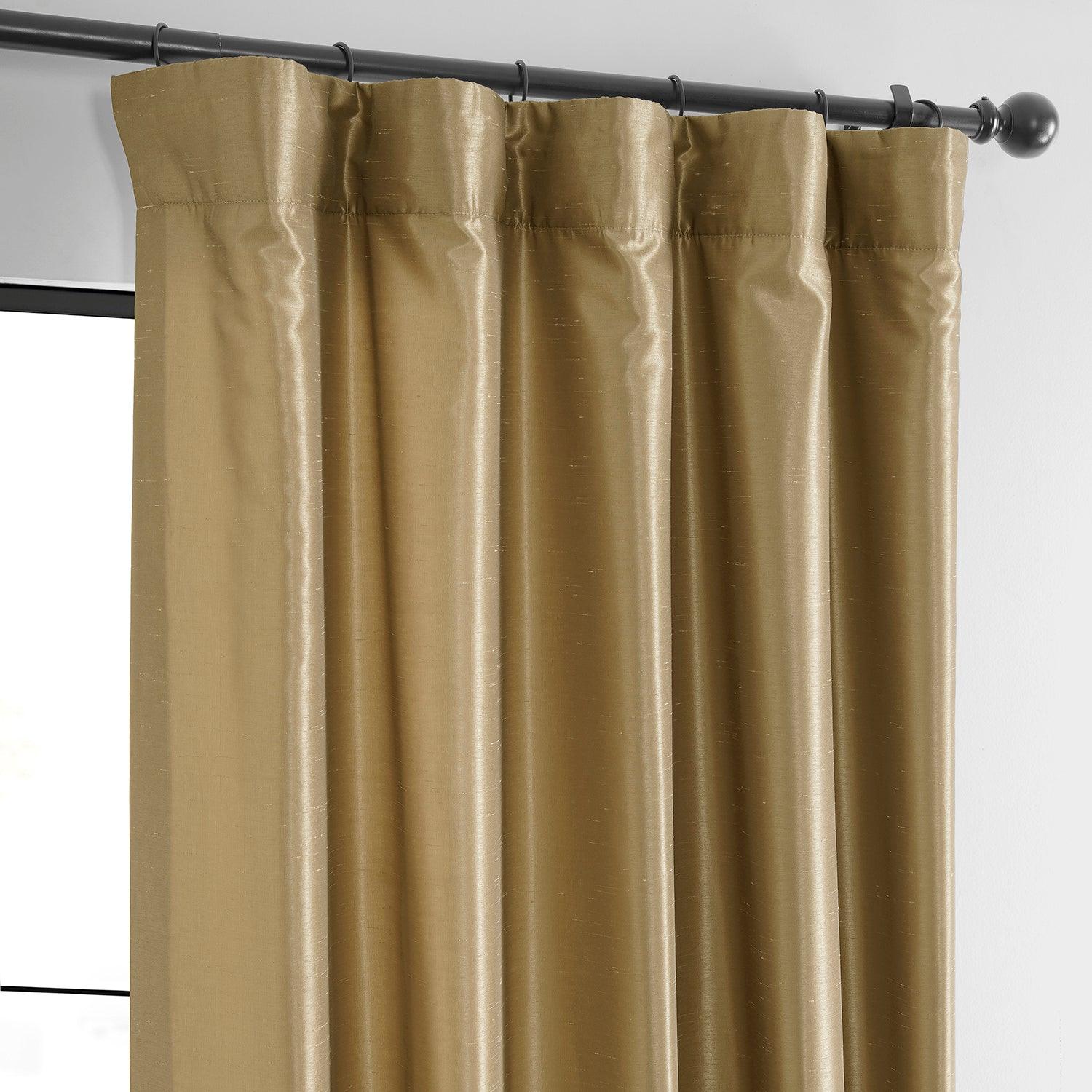 Flax Gold Vintage Textured Faux Dupioni Silk Blackout Curtains for Living Room & Bedroom - Thermal Insulated Window Drapes for Light Blocking & Privacy