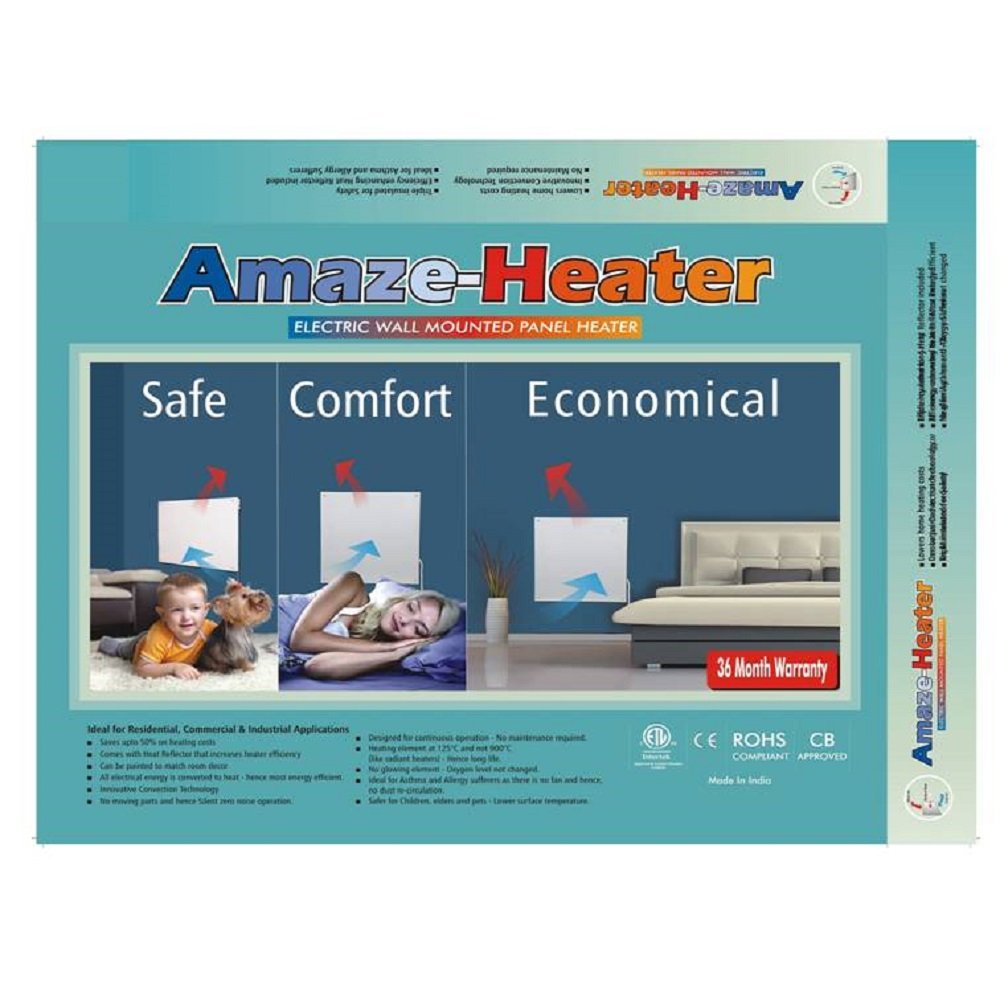 Amaze Heater 400SS - 400W Ceramic Electric Wall Mounted Space Heater for Home, Office & Bedroom - Fast Heating, Energy Efficient & Quiet Operation