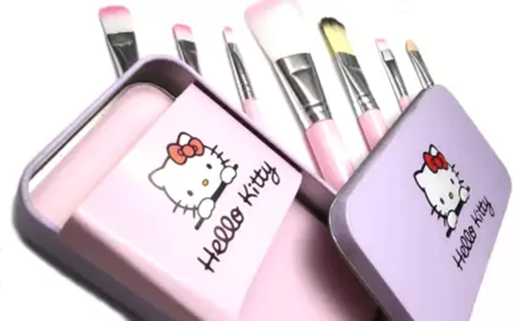 Premium Hello Kitty Makeup Brush Set of 7 with Mini Travel Case - Soft Synthetic Bristles for Foundation, Blush & Eyeshadow - Perfect Gift for Makeup Lovers & Kawaii Fans (Home Use, Travel, Cosplay)