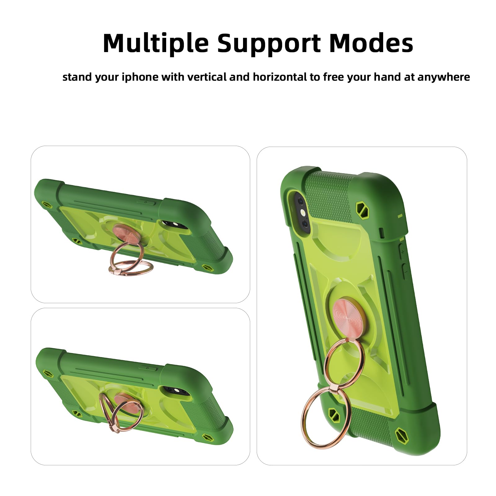 MARKILL Heavy Duty Military Grade Shockproof iPhone Xs Max Case 6.5 Inch with Ring Stand & Magnetic Car Mount - Compatible with iPhone Xs Max (Avocado Green) - Perfect for Outdoor Activities, Travel & Daily Protection