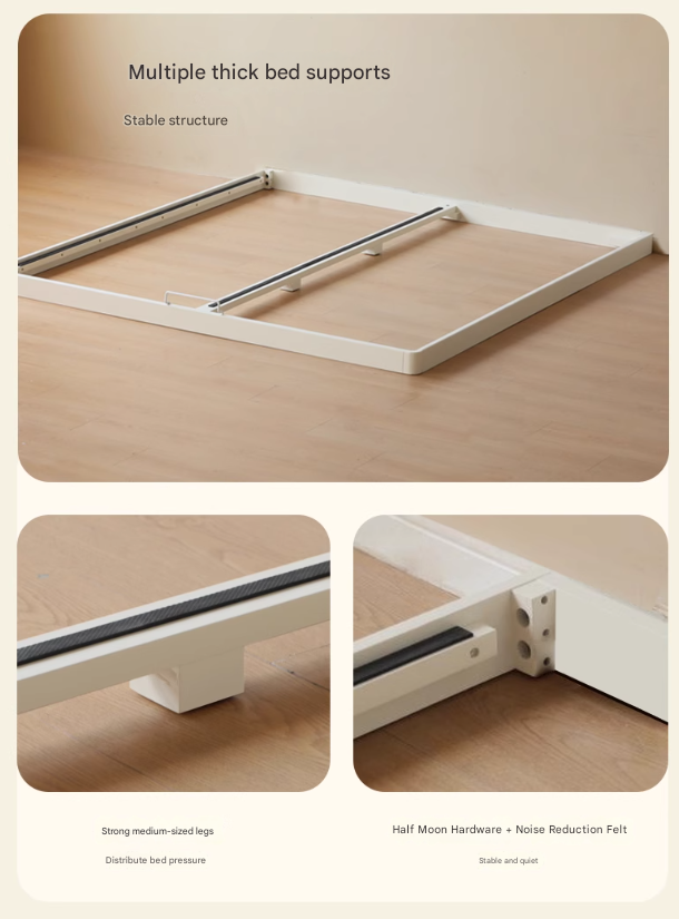 Birch Solid Wood Platform Bed - No Headboard Low Profile Floor Bed in Cream - Perfect for Minimalist Bedrooms, Small Spaces & Modern Home Decor
