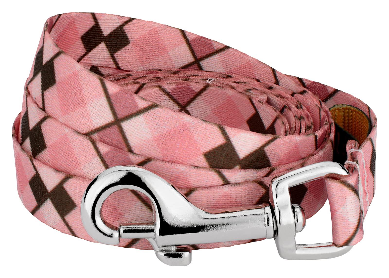 Country Brook Petz - 1/2 Inch Pink and Brown Argyle Dog Leash - 6 Foot Nylon Pet Lead for Small to Medium Dogs - Perfect for Daily Walks, Training & Outdoor Adventures