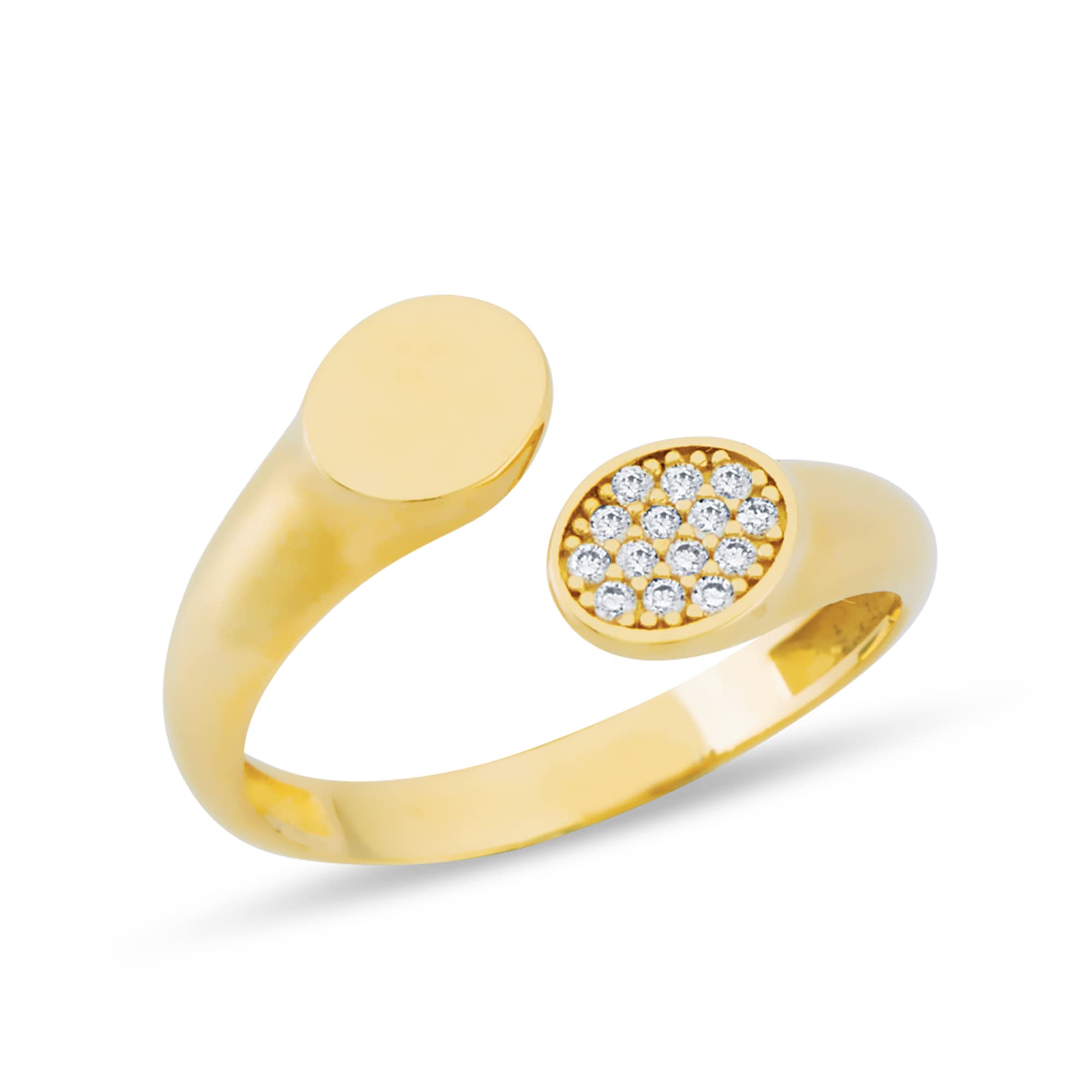 14K Solid Gold Stacking Open Ring with Pave Cubic Zirconia - Yellow, White & Rose Gold Options | Modern Elegant Double Disk Ring for Women & Teens | Perfect Gift for Her, Birthday, Anniversary & Valentine's Day | Fine Jewelry Size 4.5-12 | Stackable Rings for Everyday Wear & Special Occasions