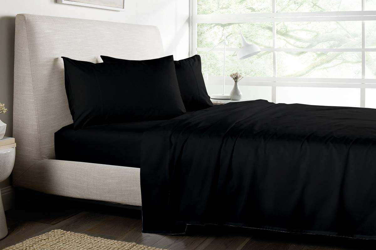 Premium 800-Thread Count 100% Organic Cotton 8-Piece Bedding Set - 1 Flat Sheet, 1 Fitted Sheet, 1 Duvet Cover, 1 Bed Skirt & 4 Pillow Shams (Twin Size, Black) with 10-Inch Deep Pockets - Luxury Soft Breathable Bed Sheets for Comfortable Sleep & Hotel-Style Bedroom Decor