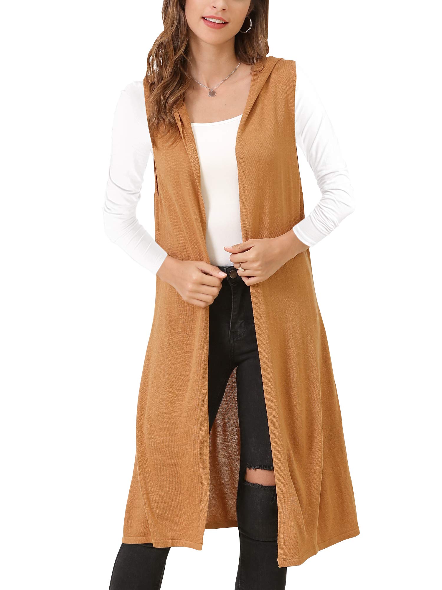MessBebe Women's Lightweight Hooded Vest Cardigan - Sleeveless Open Front Duster for Layering, Casual Wear & Outdoor Activities