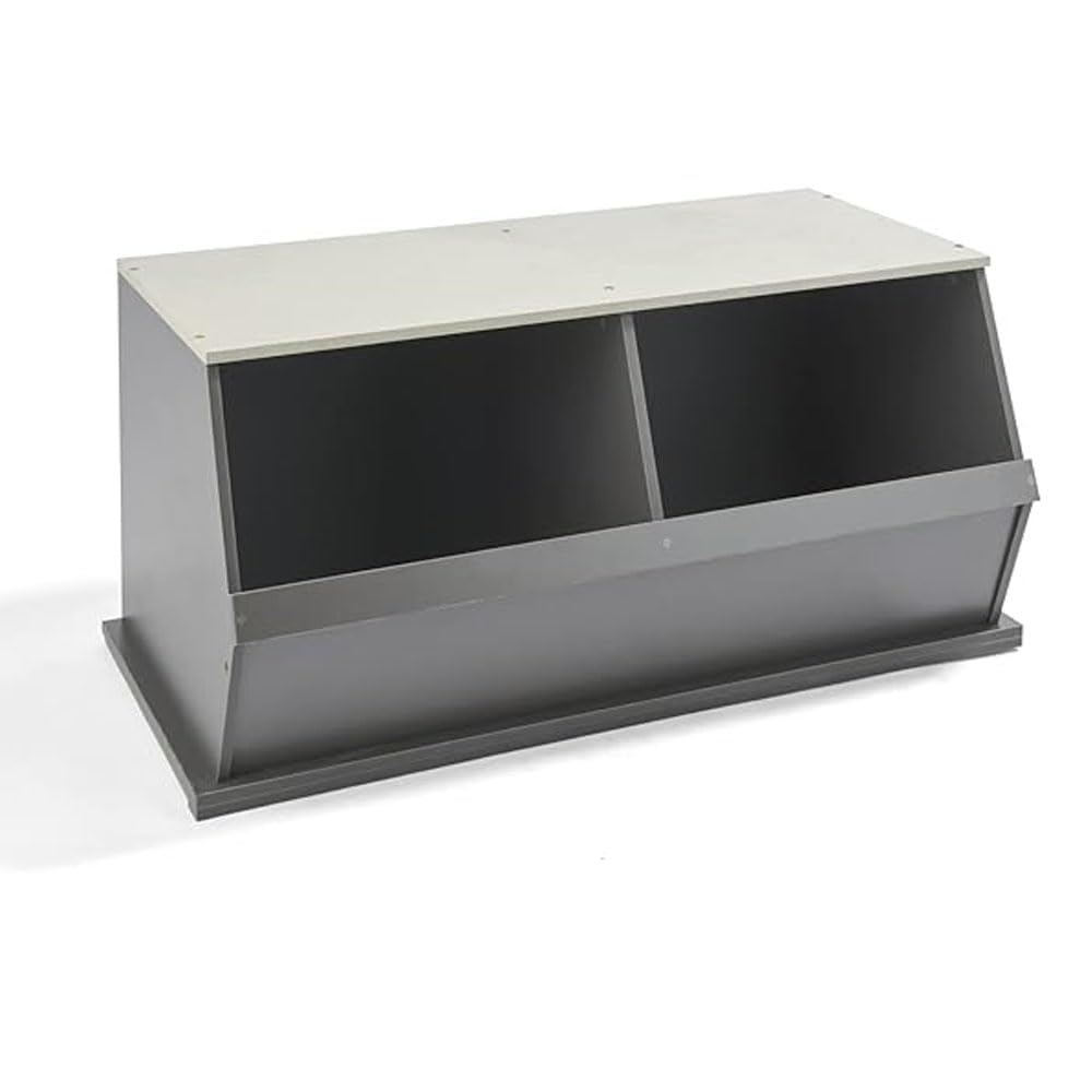 Badger Basket Two Bin Stackable Toy Storage Organizer - Charcoal Gray Woodgrain Design for Kids Room, Nursery, or Playroom Organization