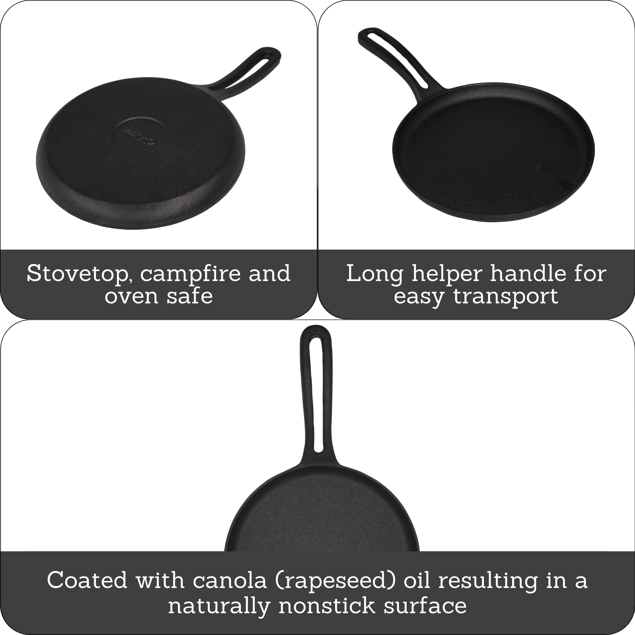6 Inch Cast Iron Preseasoned Mini Griddle - Perfect for Stovetop, Camping & Small Kitchen Cooking