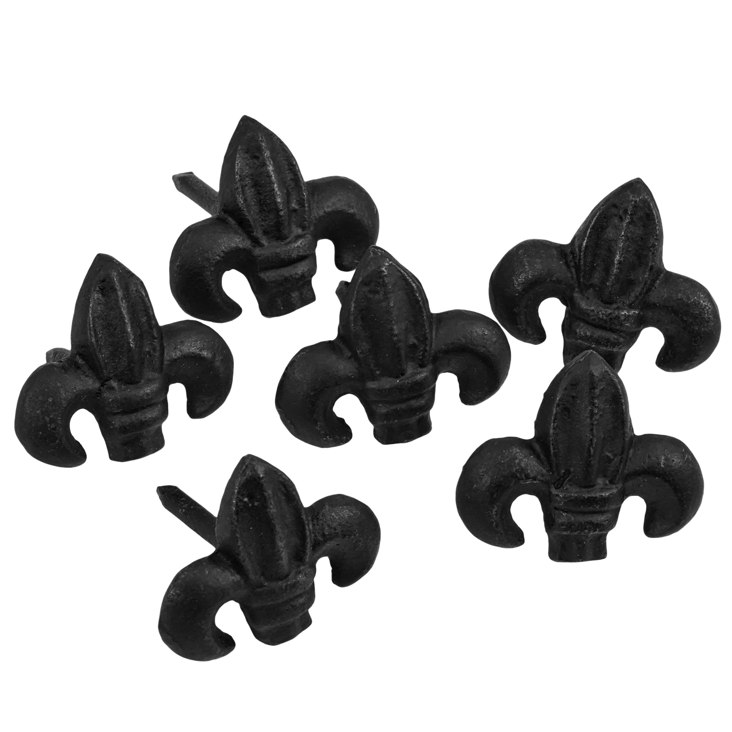 Hand-Forged Iron Fleur De Lis Clavos - Set of 6 Decorative Nails for Wooden Doors, Gates & Furniture - Rustic Home & Garden Décor Accessories