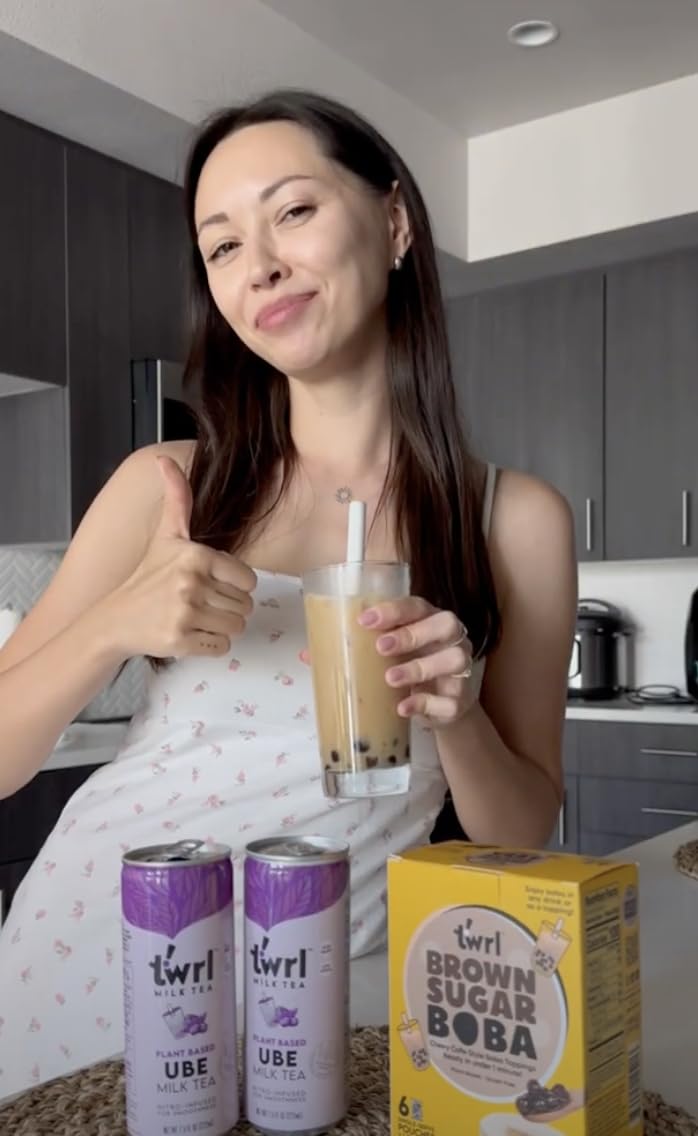 Twrl Brown Sugar Boba Bubble Tea Toppings - Authentic Taiwanese Tapioca Pearls for Milk Tea & Coffee | Gluten-Free, Vegan, Instant Boba (6 Single-Serve Pack) | Perfect for Home Bubble Tea, Coffee Shops & Dessert Toppings