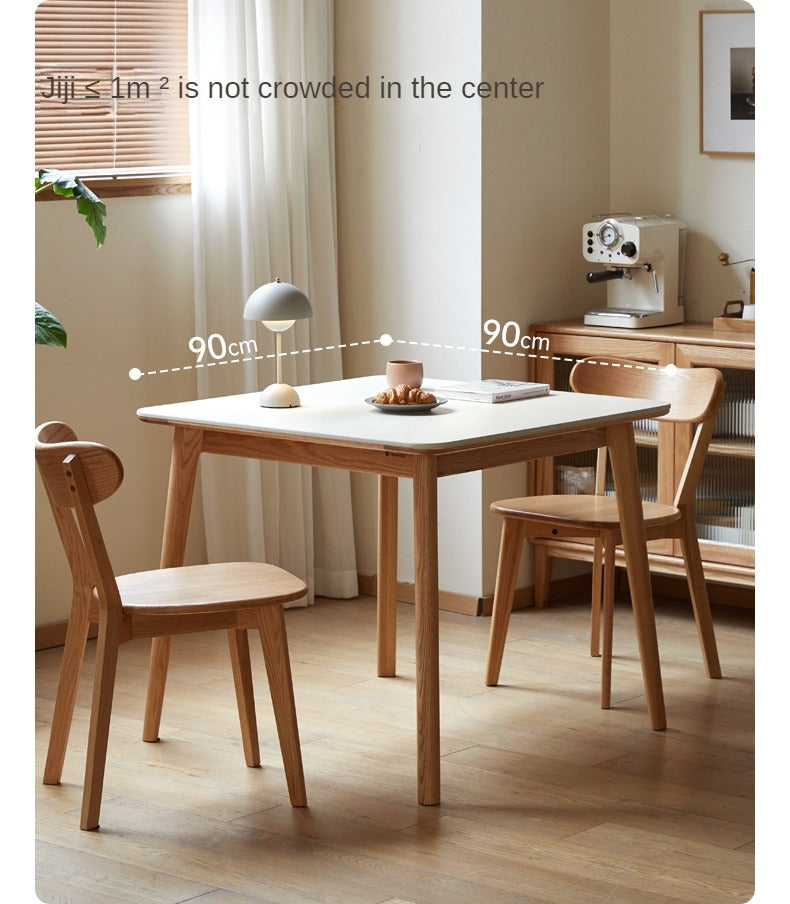 Solid Oak Wood Dining Table with Slanted Legs - Modern Farmhouse Style for Kitchen, Dining Room & Small Space