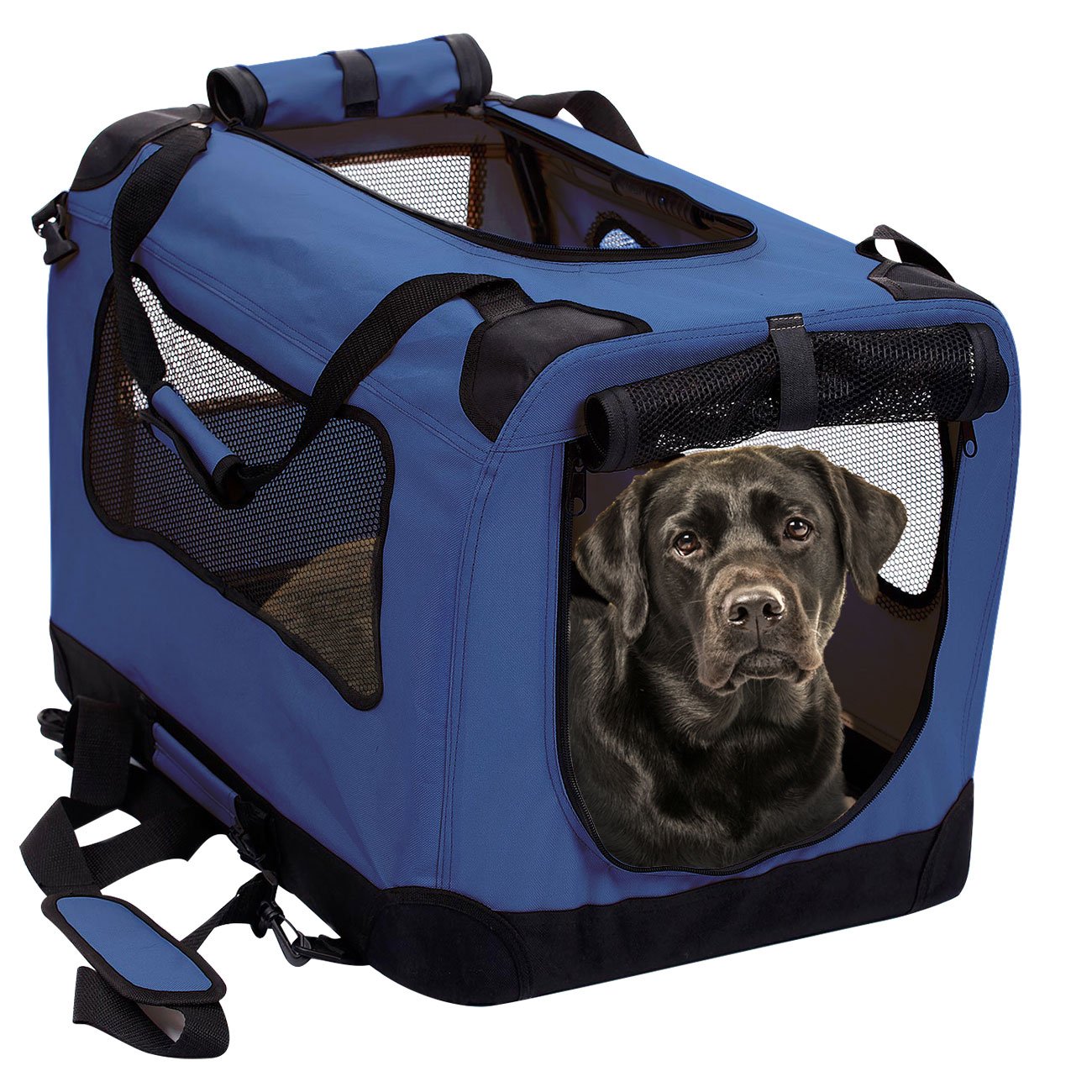 2PET Foldable Dog Crate - Portable Soft-Sided Pet Carrier with Strong Steel Frame & Washable Fabric - Indoor Outdoor Travel Crate for Small Medium Large Dogs - Perfect for Camping, Road Trips & Home Use (XL, Blue)