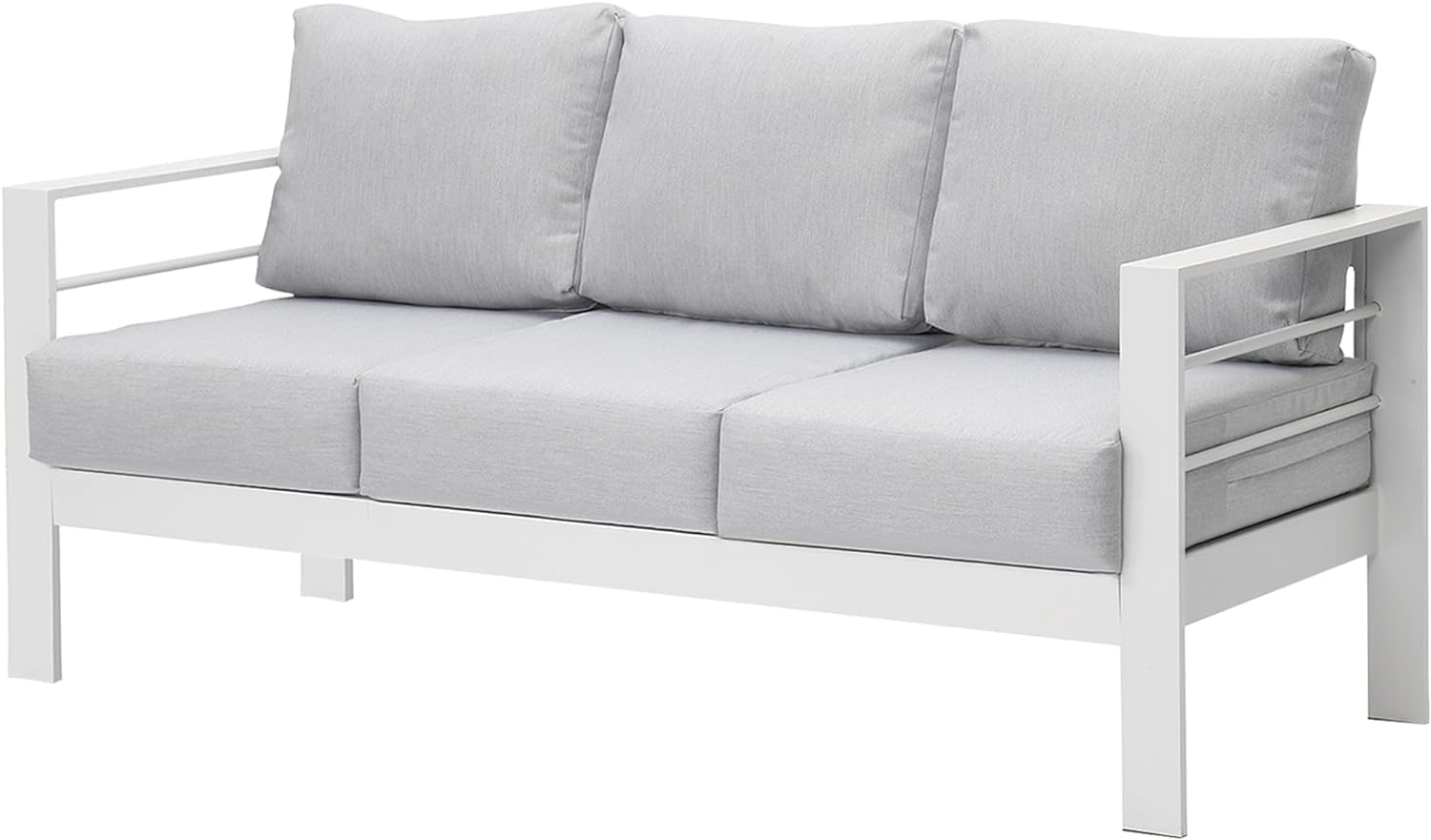 Wisteria Lane Patio Furniture Set - 3-Piece Aluminum Outdoor Sofa with Light Grey Cushions, All-Weather White Metal Garden Couch for Backyard, Poolside & Terrace Relaxation