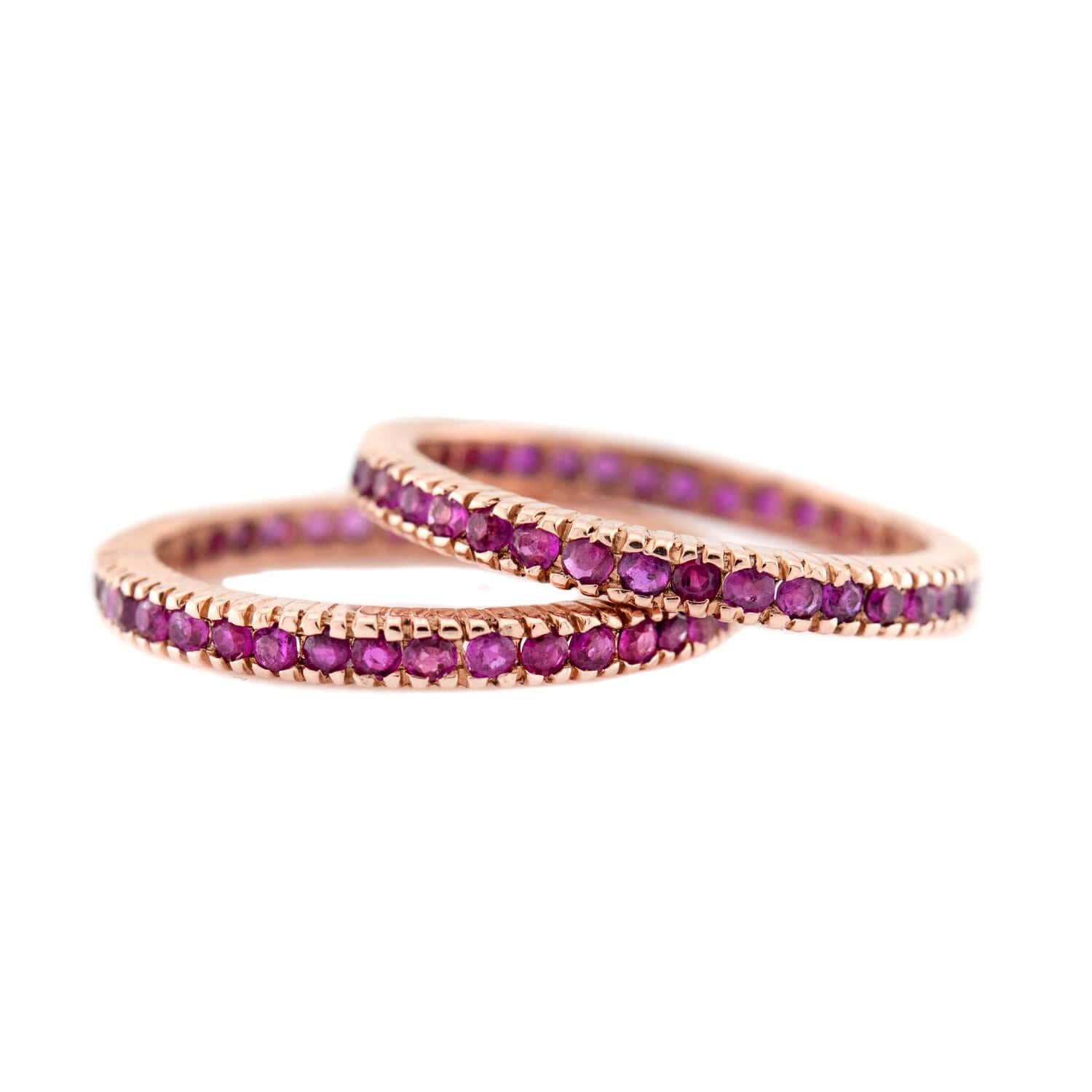 14K Gold Ruby Eternity Band Ring Set for Women - Vintage Style Wedding, Anniversary & Engagement Jewelry Gift - Perfect for Bridal, Party & Special Occasions