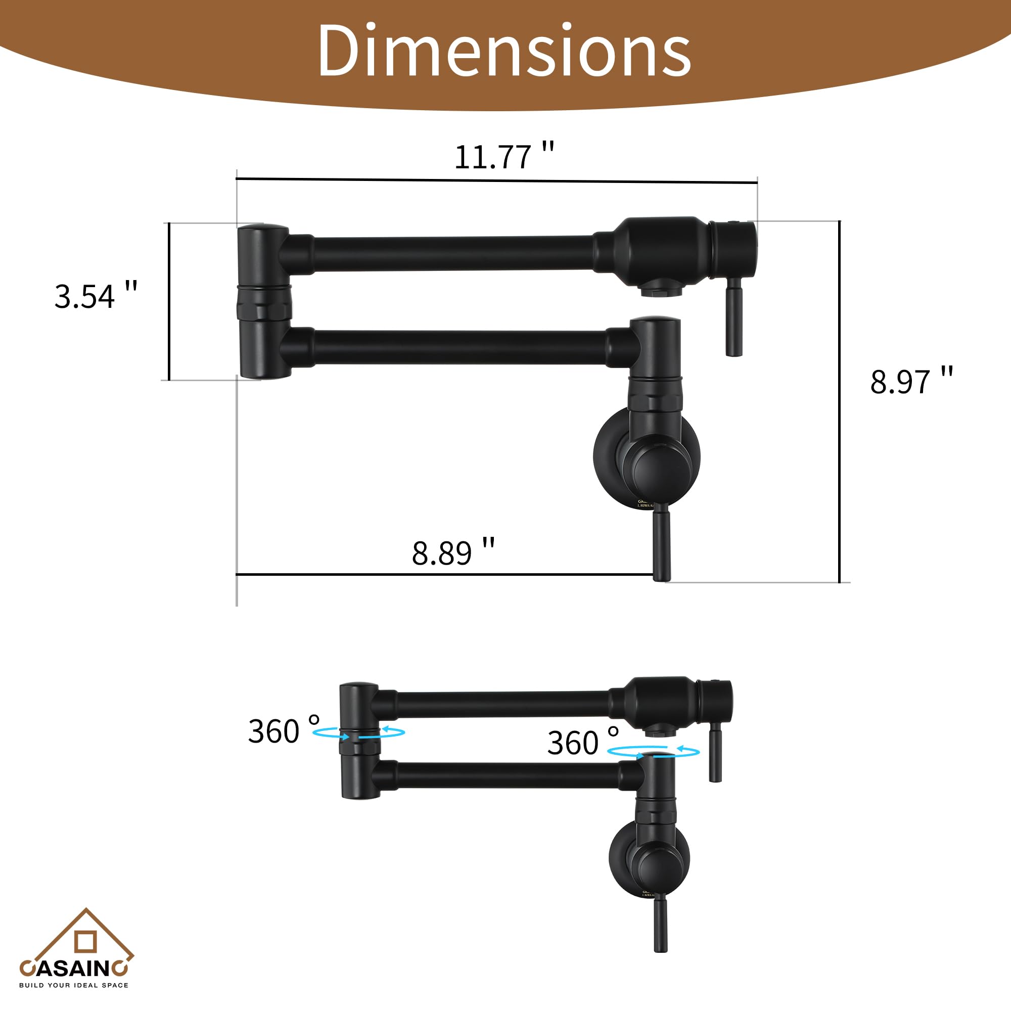**Premium Matte Black Commercial Wall Mount Pot Filler Faucet - Brass Swing Arm Stove Faucet for Kitchen, Double Joint Folding Design - Ideal for Cooking, Filling Large Pots & Professional Chef Kitchens**